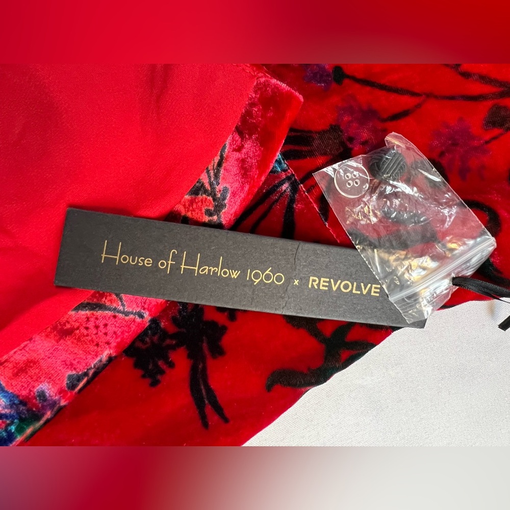 House of Harlow 1960 Revolve Red Floral Velvet Wrap Dress Holiday Party Wedding - Picture 16 of 16